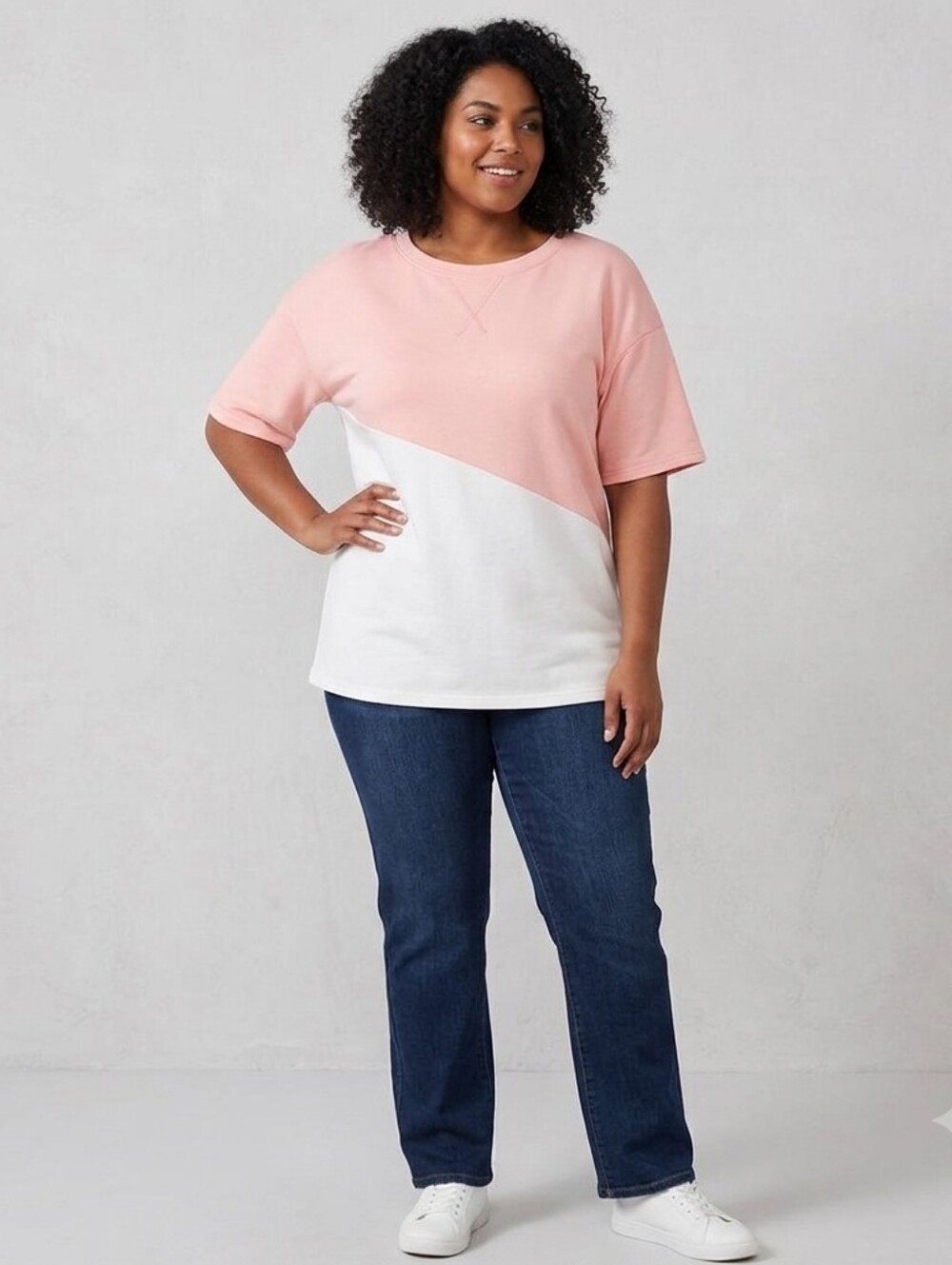 Coeur de Vague Pink/White Colorblock Short Sleeve Crewneck T-Shirt Size XXL